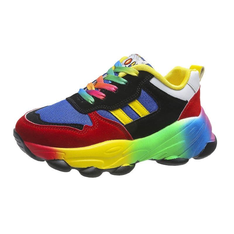 image-Women's Casual Sports Shoes Mid Heel Color Block Lace Up Sneakers