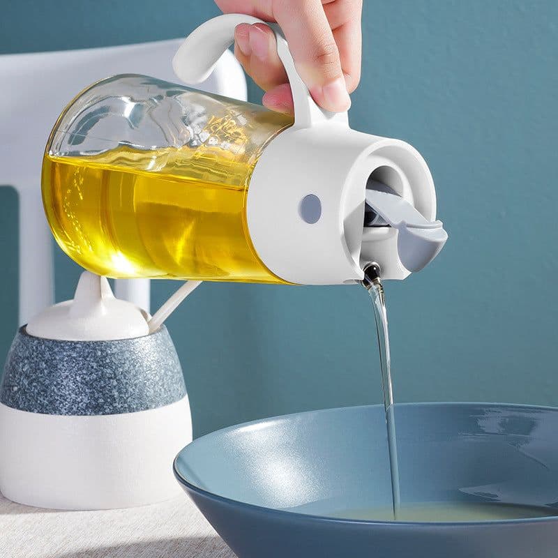 image-Hulk Glass Oil Dispenser with Lid - Automatic Opening Kitchen Bottle