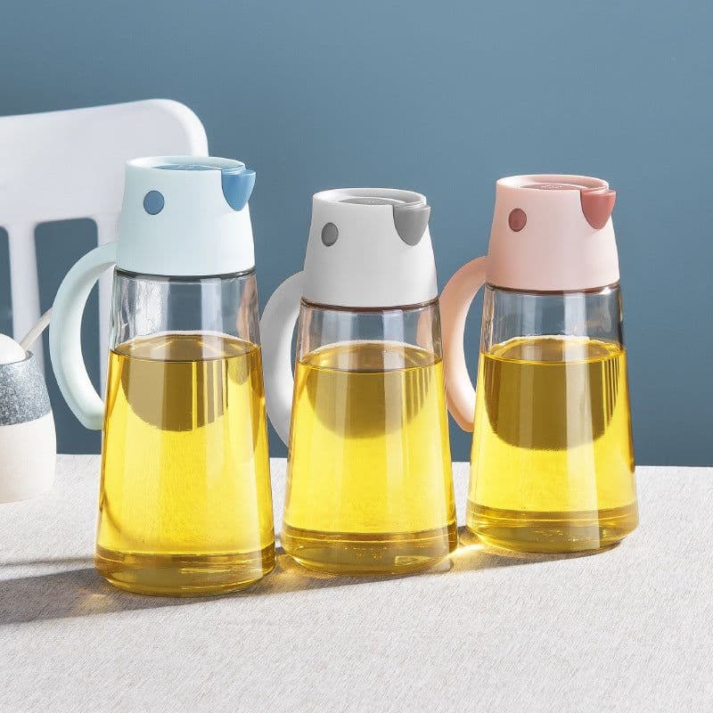 image-Hulk Glass Oil Dispenser with Lid - Automatic Opening Kitchen Bottle