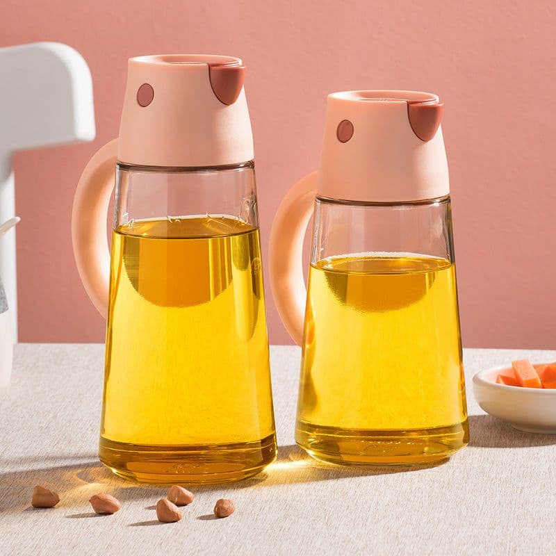 image-Hulk Glass Oil Dispenser with Lid - Automatic Opening Kitchen Bottle