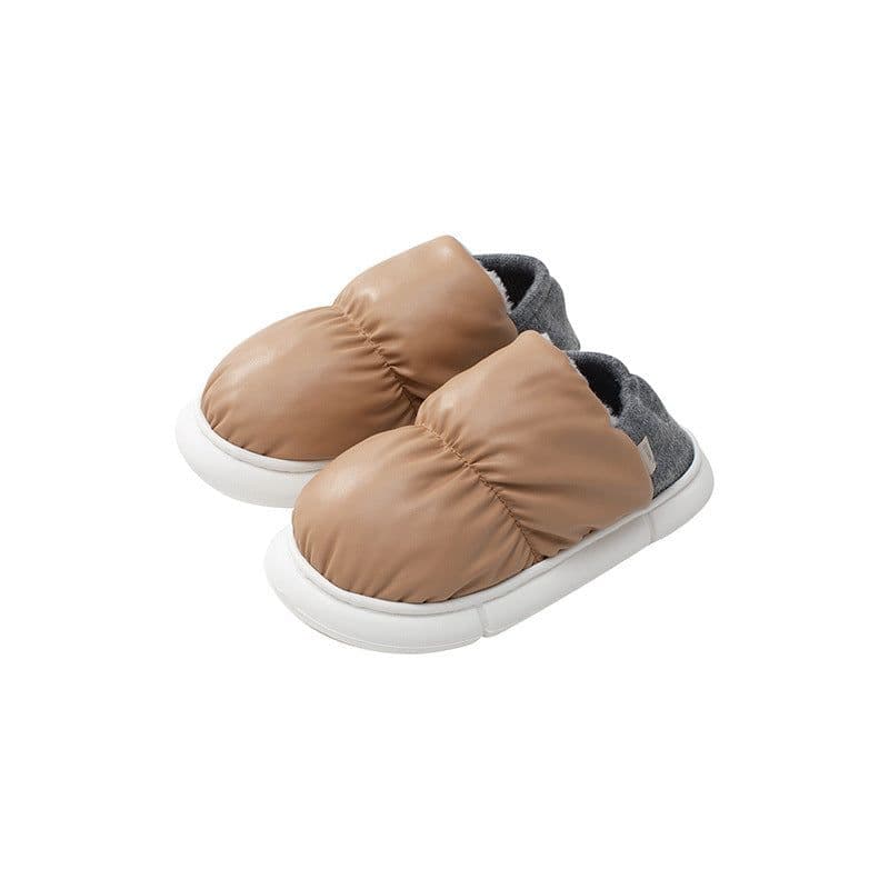 image-Youtune Women's Cotton Slippers Waterproof PU Leather Winter Warm