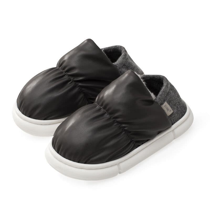 image-Youtune Women's Cotton Slippers Waterproof PU Leather Winter Warm