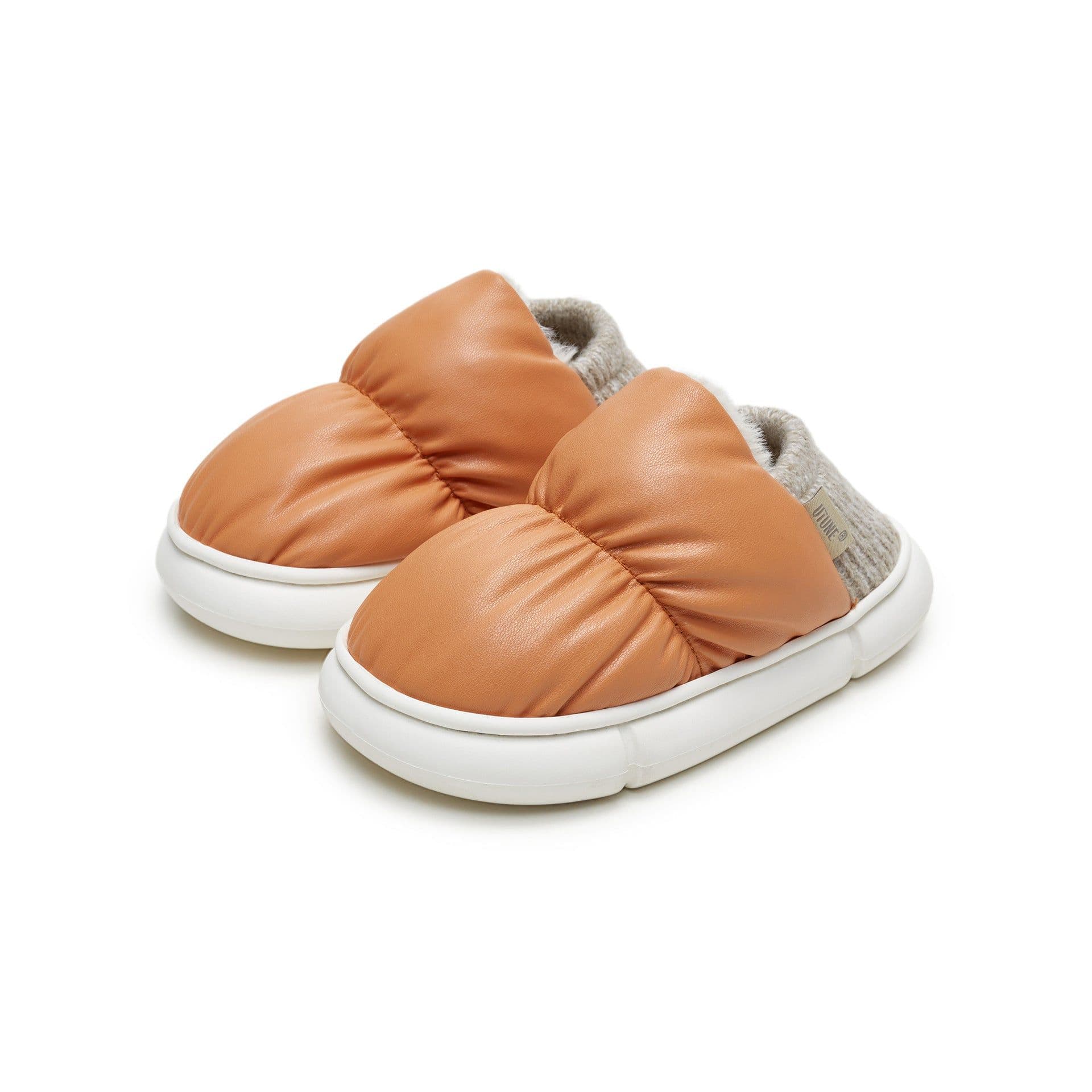 image-Youtune Women's Cotton Slippers Waterproof PU Leather Winter Warm
