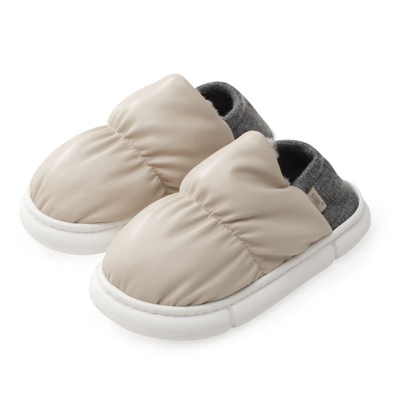image-Youtune Women's Cotton Slippers Waterproof PU Leather Winter Warm