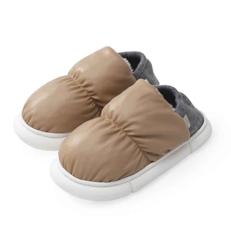 image-Youtune Women's Cotton Slippers Waterproof PU Leather Winter Warm
