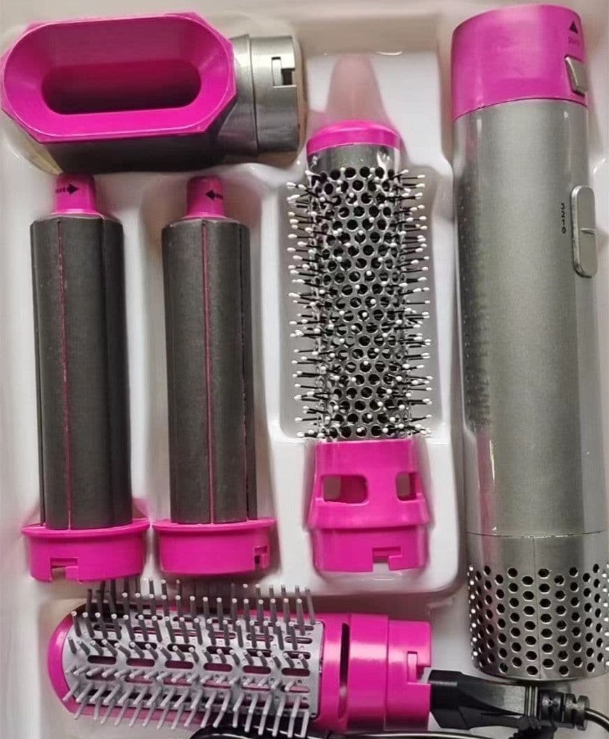 image-5-in-1 Hot Air Brush Curling Iron Hair Dryer Styling Comb