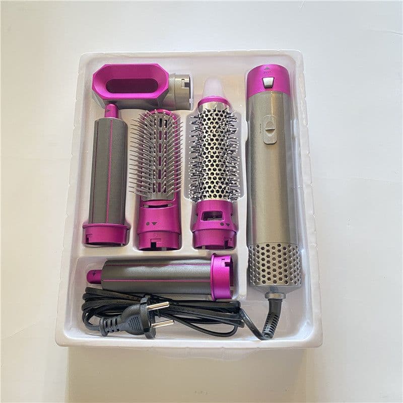 image-5-in-1 Hot Air Brush Curling Iron Hair Dryer Styling Comb