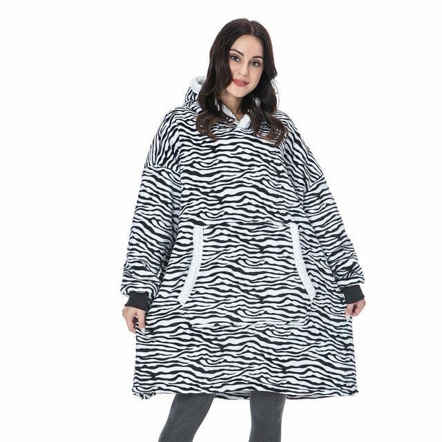 image-Women's Flannel Hooded Nightgown Unicorn Tiger Print Pajama