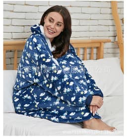 image-Women's Flannel Hooded Nightgown Unicorn Tiger Print Pajama