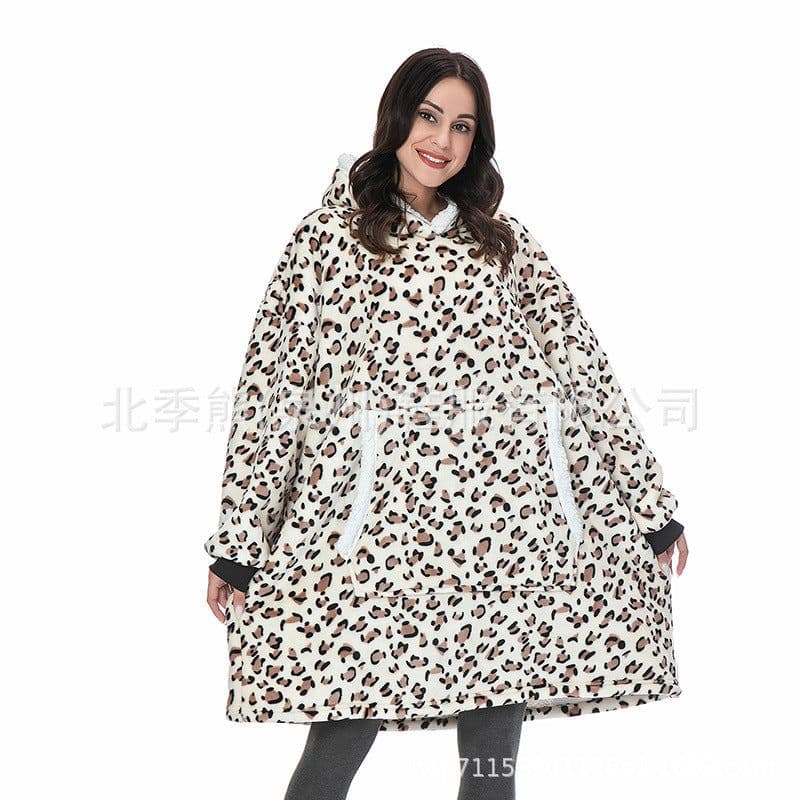 image-Women's Flannel Hooded Nightgown Unicorn Tiger Print Pajama