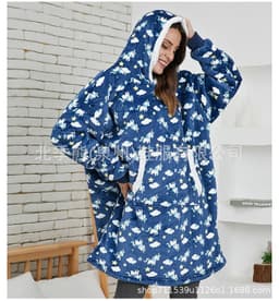 image-Women's Flannel Hooded Nightgown Unicorn Tiger Print Pajama