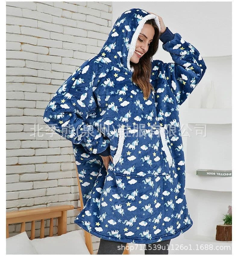 image-Women's Flannel Hooded Nightgown Unicorn Tiger Print Pajama