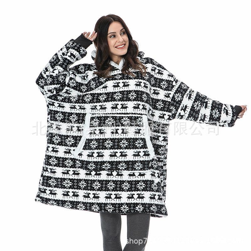 image-Women's Flannel Hooded Nightgown Unicorn Tiger Print Pajama