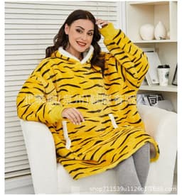 image-Women's Flannel Hooded Nightgown Unicorn Tiger Print Pajama