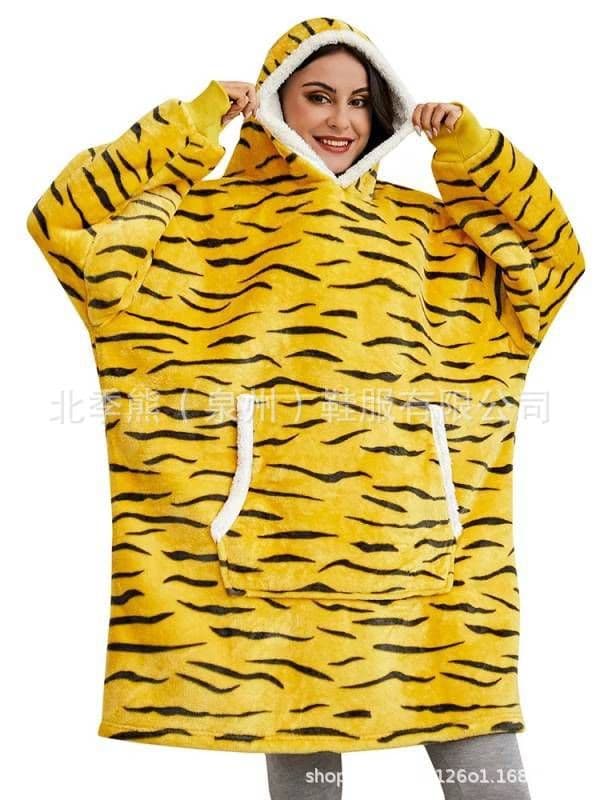 image-Women's Flannel Hooded Nightgown Unicorn Tiger Print Pajama