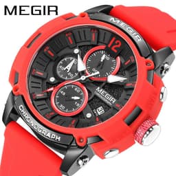 image-MEGIR Men's Sports Quartz Watch Waterproof Silicone Strap