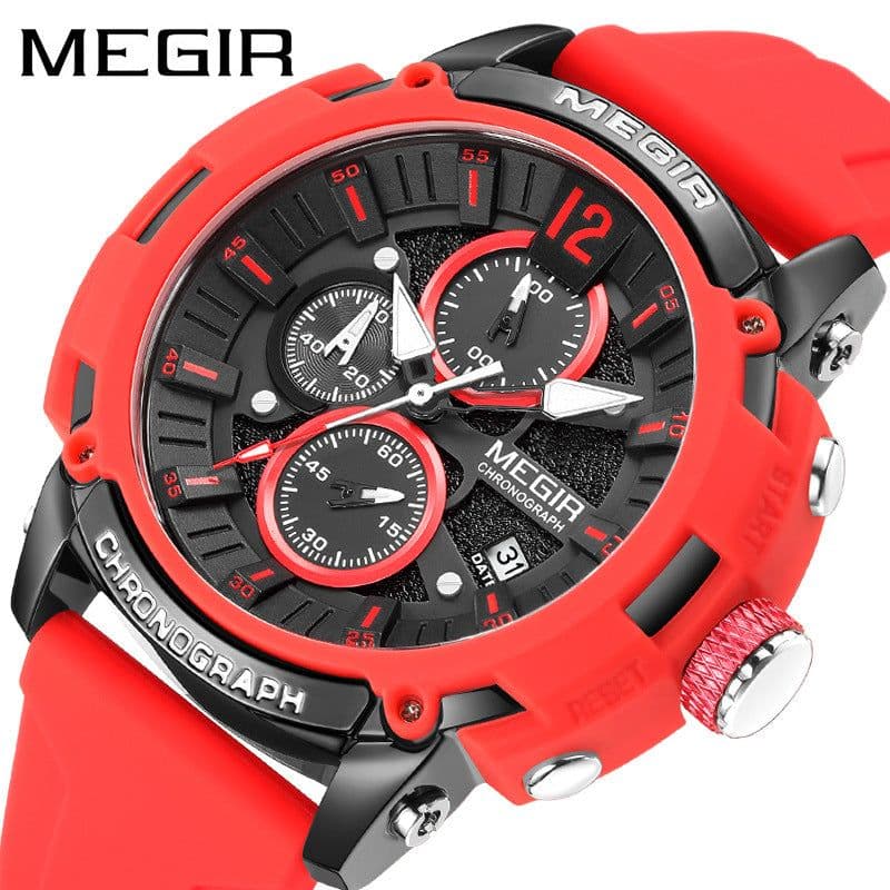image-MEGIR Men's Sports Quartz Watch Waterproof Silicone Strap