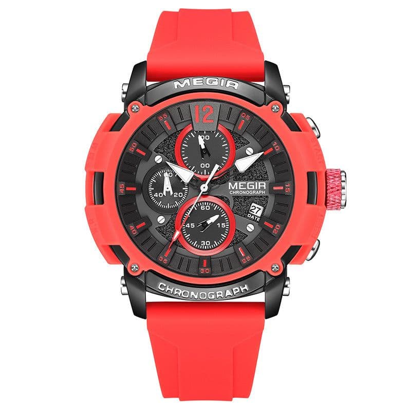 image-MEGIR Men's Sports Quartz Watch Waterproof Silicone Strap