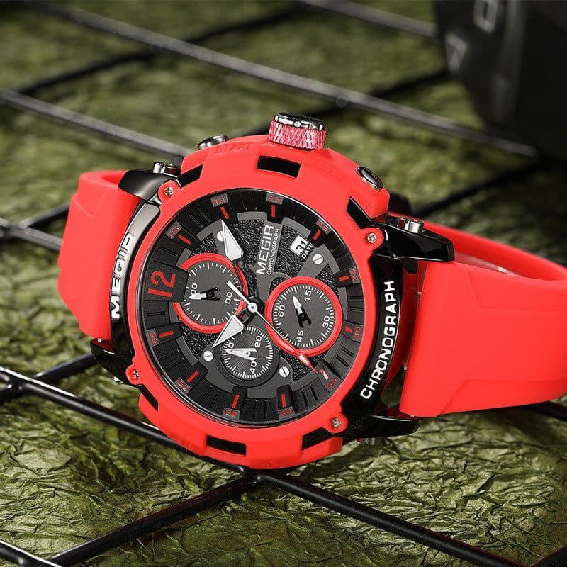 image-MEGIR Men's Sports Quartz Watch Waterproof Silicone Strap