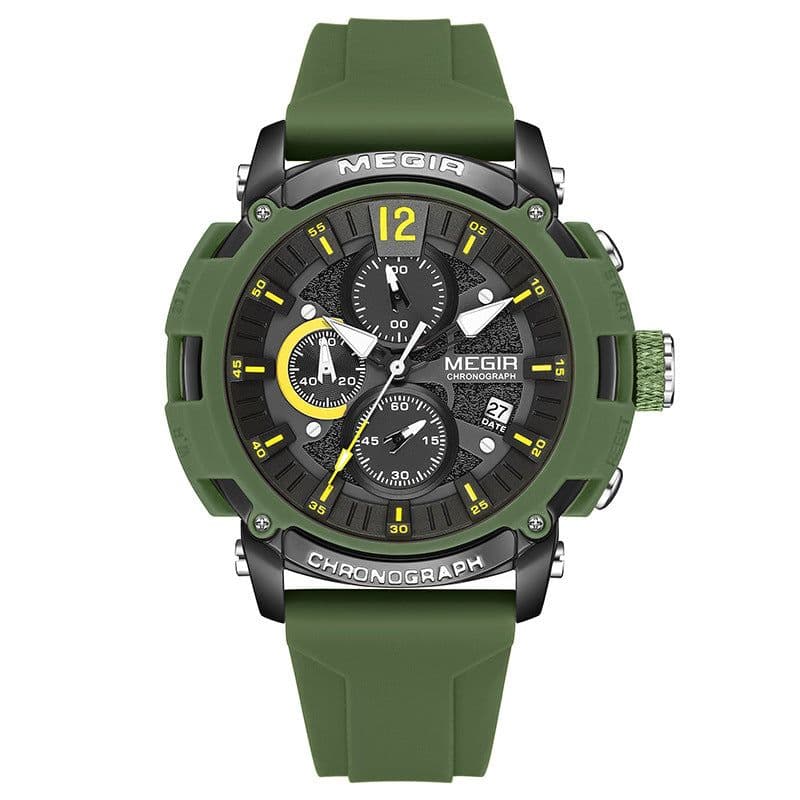 image-MEGIR Men's Sports Quartz Watch Waterproof Silicone Strap