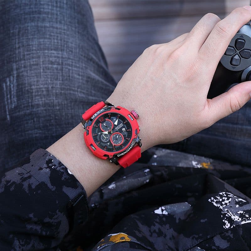 image-MEGIR Men's Sports Quartz Watch Waterproof Silicone Strap