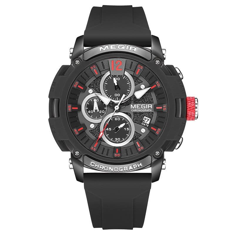 image-MEGIR Men's Sports Quartz Watch Waterproof Silicone Strap