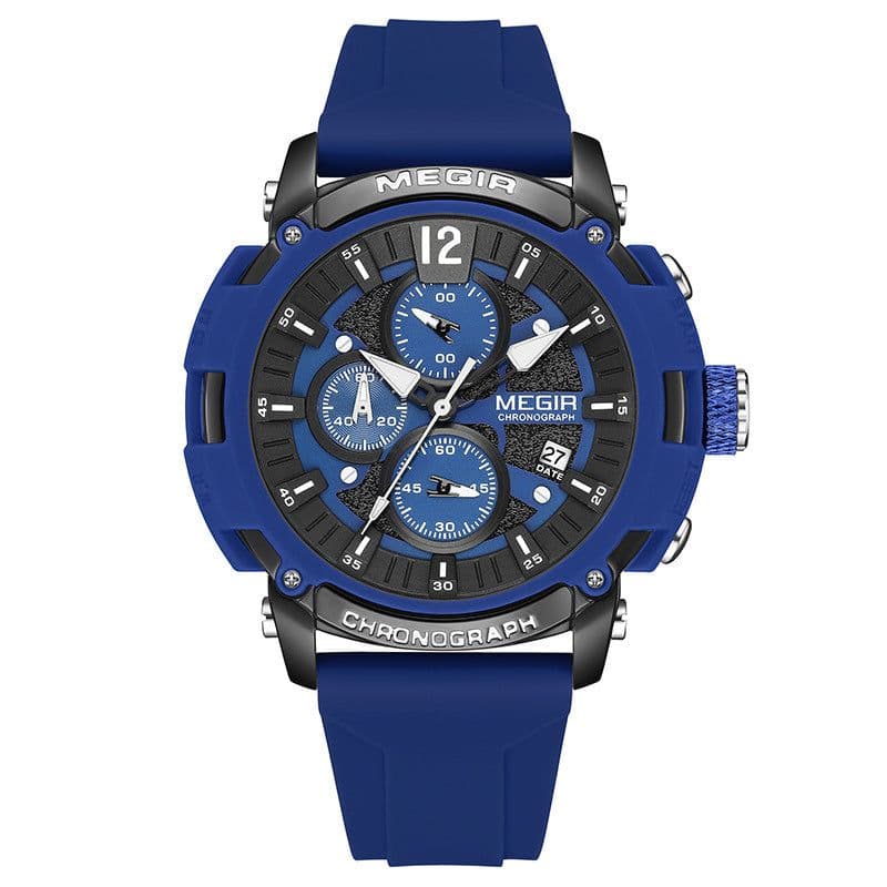 image-MEGIR Men's Sports Quartz Watch Waterproof Silicone Strap