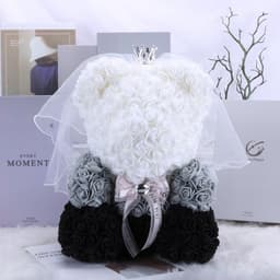 image-Rose Bear with Wedding Dress 40cm Flower Bear Gift
