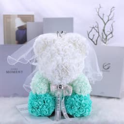 image-Rose Bear with Wedding Dress 40cm Flower Bear Gift
