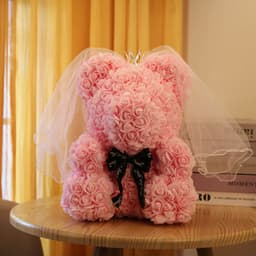 image-Rose Bear with Wedding Dress 40cm Flower Bear Gift