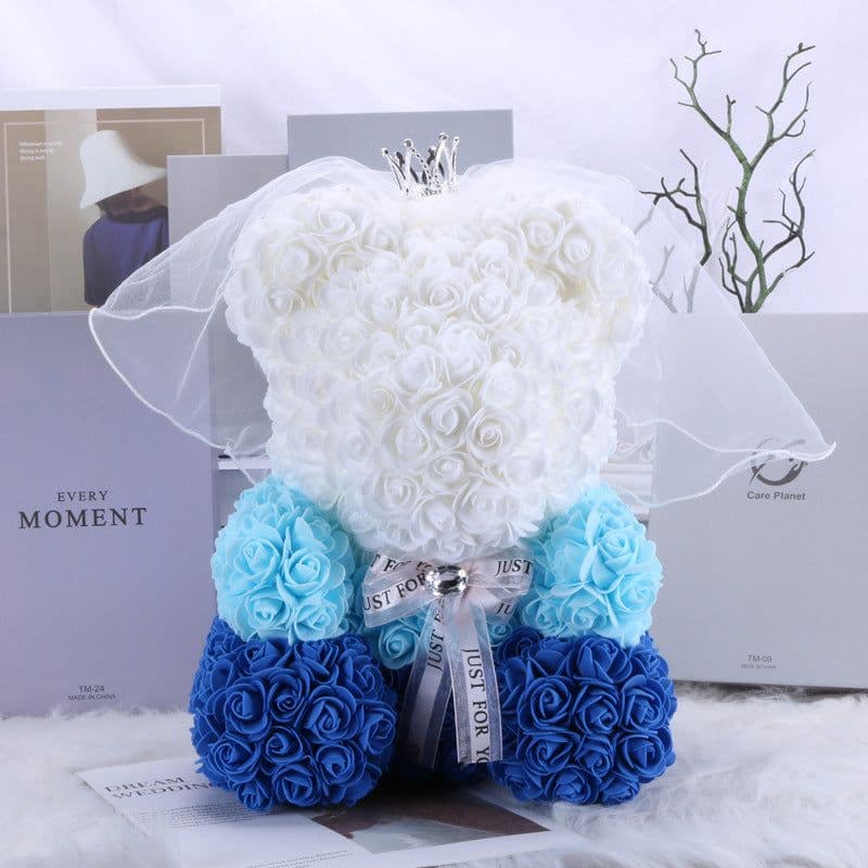 image-Rose Bear with Wedding Dress 40cm Flower Bear Gift
