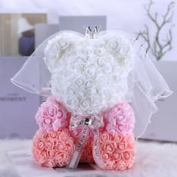 image-Rose Bear with Wedding Dress 40cm Flower Bear Gift