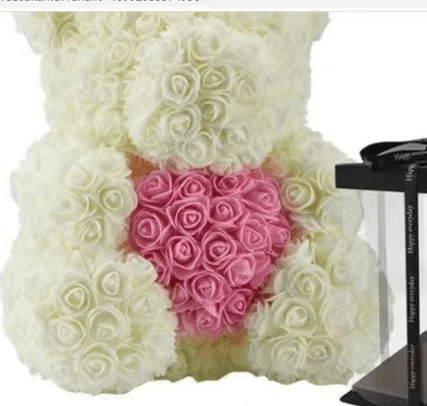 image-Rose Bear with Wedding Dress 40cm Flower Bear Gift