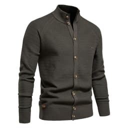 image-Men's Cotton Cardigan Sweater Stand Collar Navy Blue XXL
