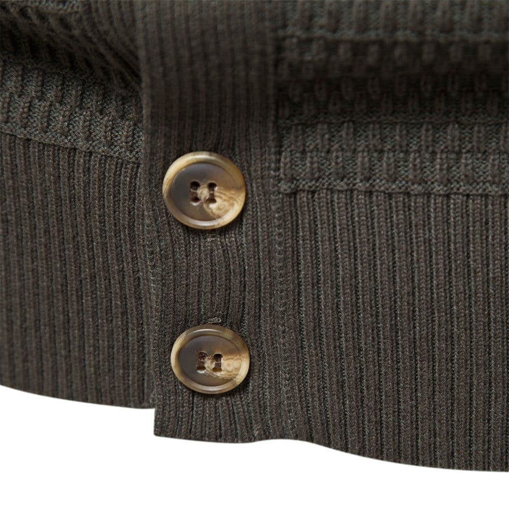 image-Men's Cotton Cardigan Sweater Stand Collar Navy Blue XXL