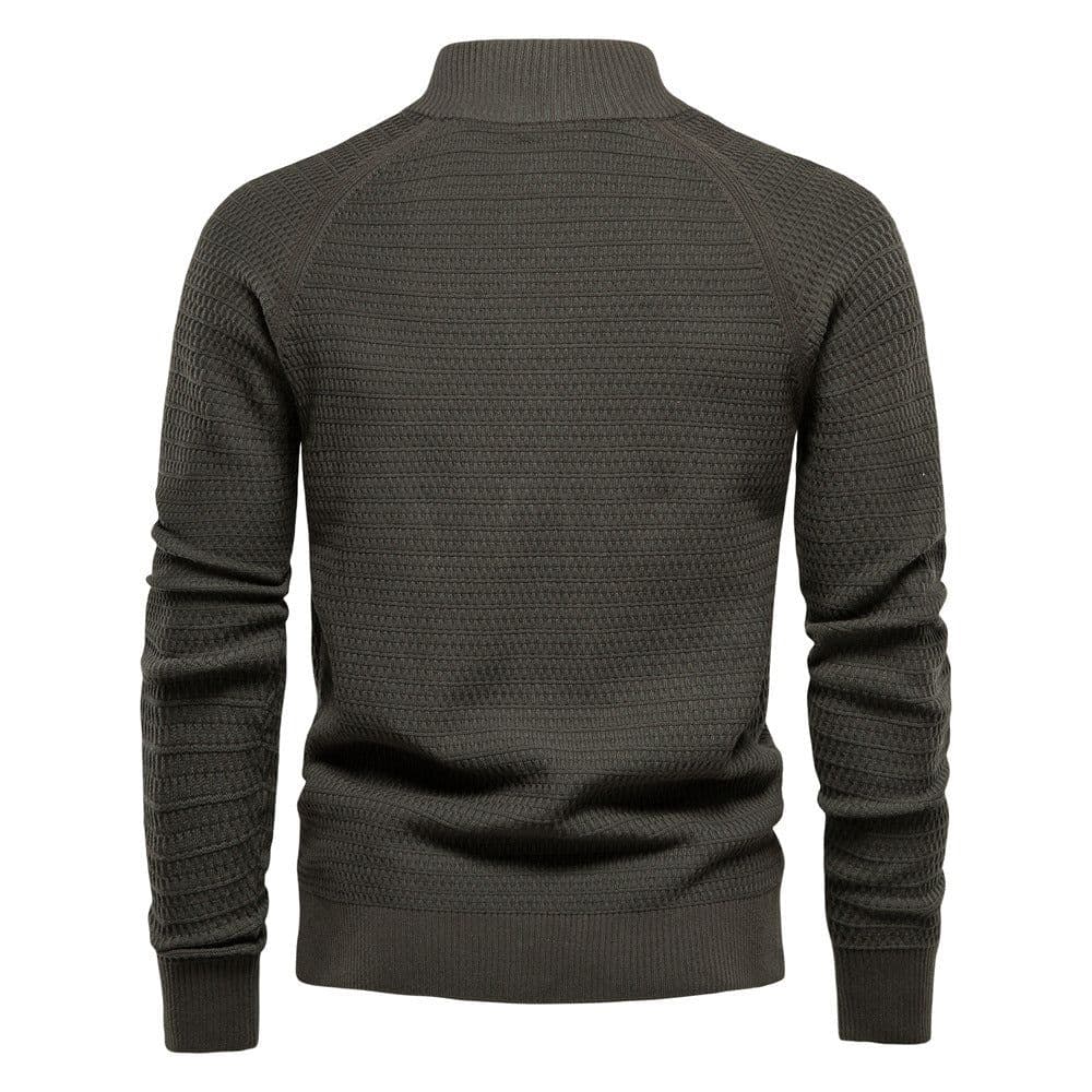 image-Men's Cotton Cardigan Sweater Stand Collar Navy Blue XXL