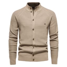 image-Men's Cotton Cardigan Sweater Stand Collar Navy Blue XXL