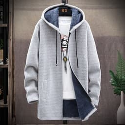 image-Men's Korean Hooded Cardigan Sweater Fleece Knit Coat