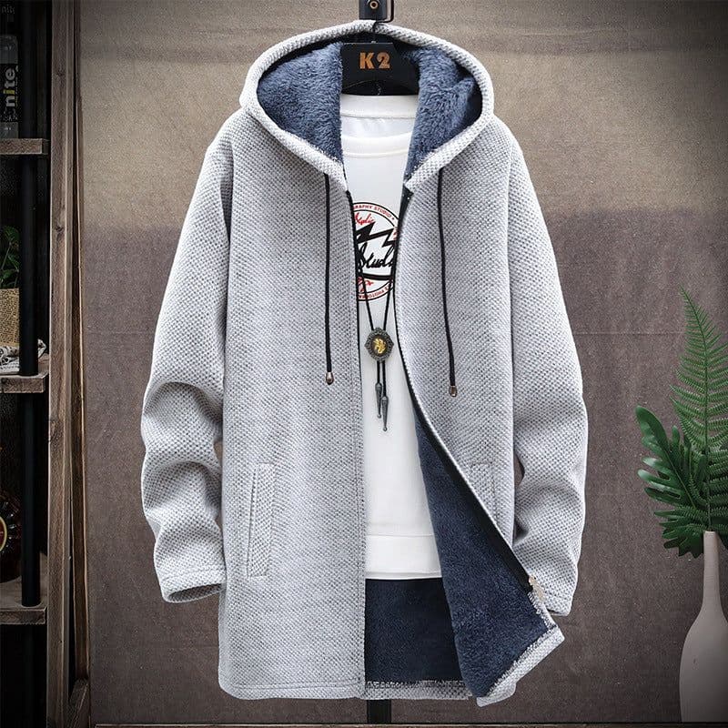 image-Men's Korean Hooded Cardigan Sweater Fleece Knit Coat