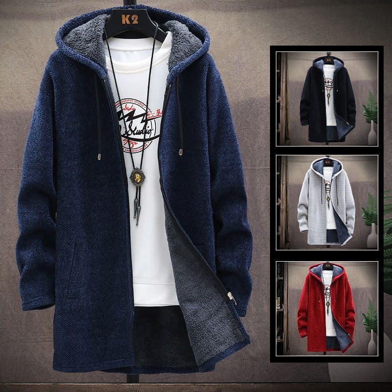 image-Men's Korean Hooded Cardigan Sweater Fleece Knit Coat