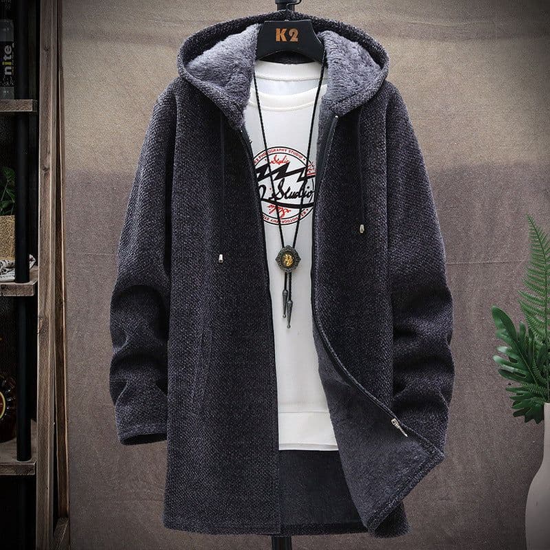 image-Men's Korean Hooded Cardigan Sweater Fleece Knit Coat