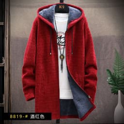 image-Men's Korean Hooded Cardigan Sweater Fleece Knit Coat