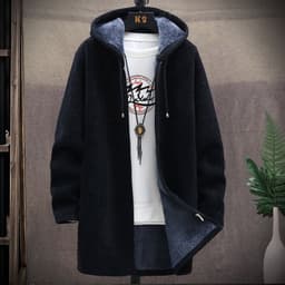 image-Men's Korean Hooded Cardigan Sweater Fleece Knit Coat