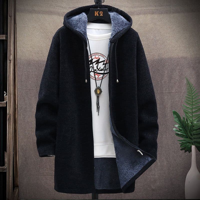 image-Men's Korean Hooded Cardigan Sweater Fleece Knit Coat