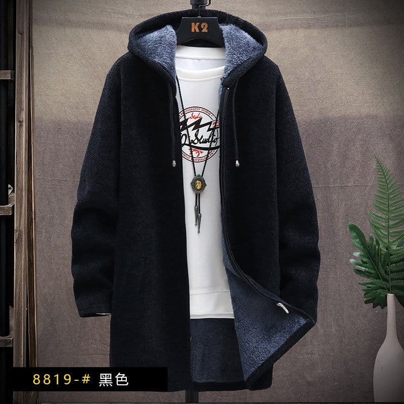 image-Men's Korean Hooded Cardigan Sweater Fleece Knit Coat