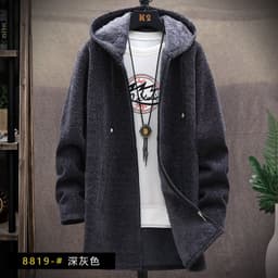image-Men's Korean Hooded Cardigan Sweater Fleece Knit Coat