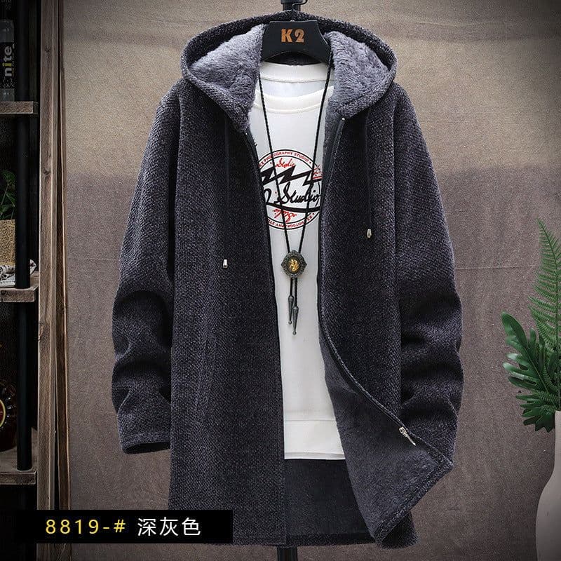 image-Men's Korean Hooded Cardigan Sweater Fleece Knit Coat