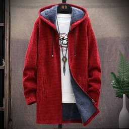 image-Men's Korean Hooded Cardigan Sweater Fleece Knit Coat