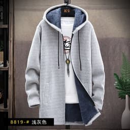 image-Men's Korean Hooded Cardigan Sweater Fleece Knit Coat