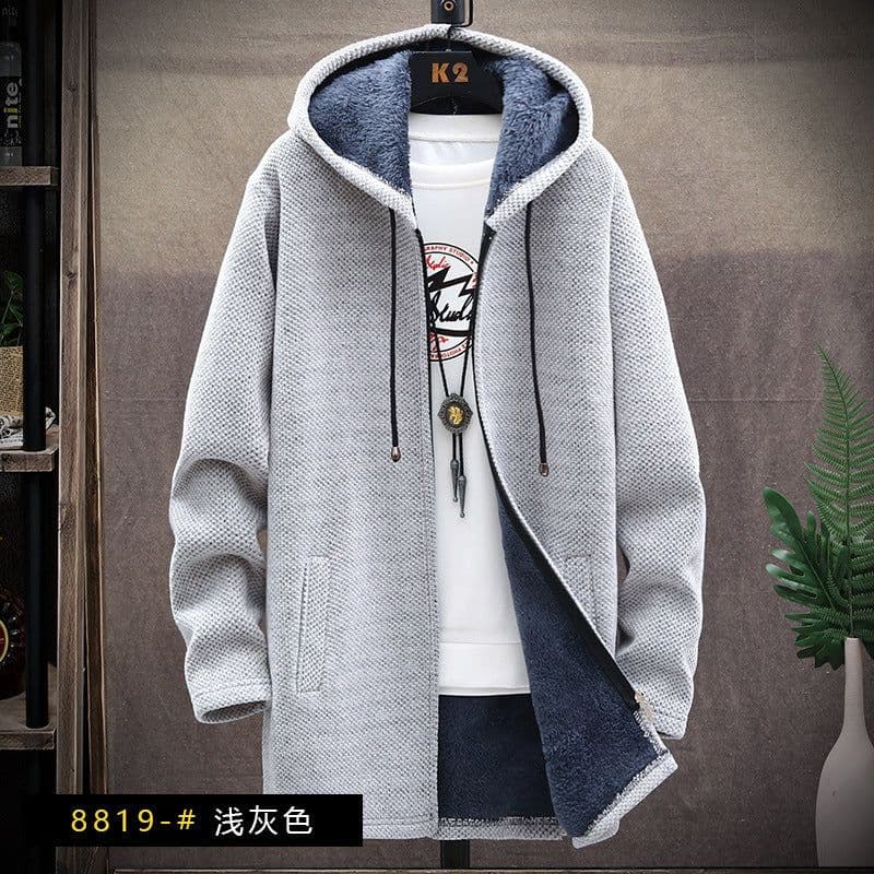 image-Men's Korean Hooded Cardigan Sweater Fleece Knit Coat
